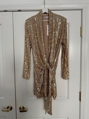 Zara Gold Sequin Wrap Mini Dress NWT Size L